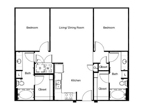 Floor plan for 2 beds, 2 baths, 1260 sqft